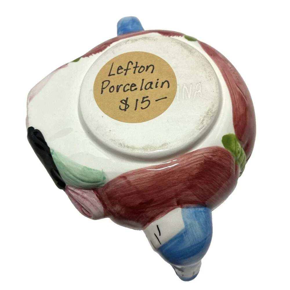 Vintage LEFTON China Tea Pot Ceramic Mouse Sewing Basket Theme - Hand Painted